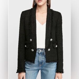 Express Black Tweed Fringe Blazer